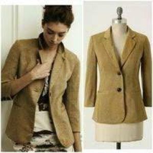 Anthropologie Cartonnier Yellow To A Tee 3/4 Sleeve Blazer